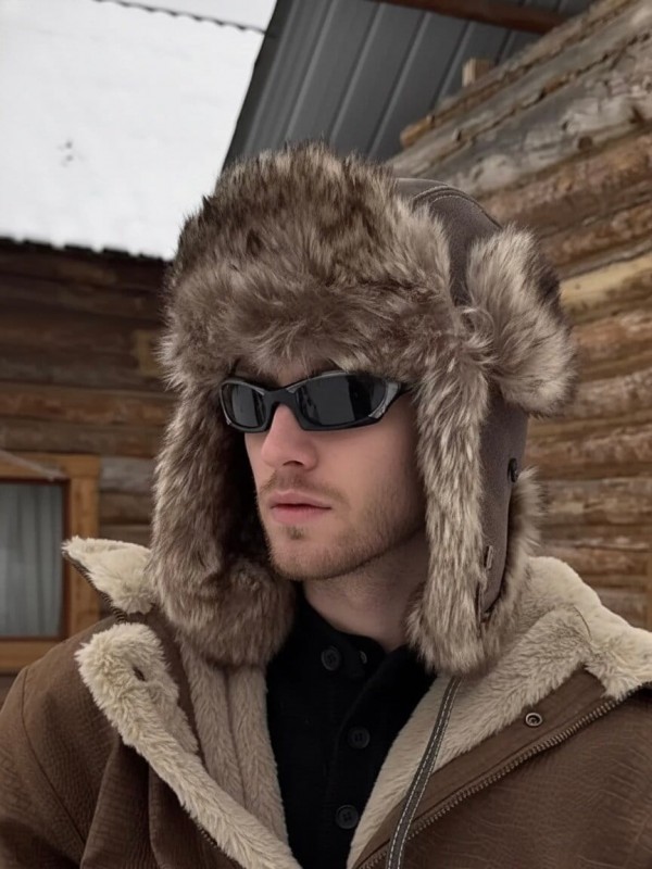 Шапка-ушанка комбинированная с экомехом grizzly vibe