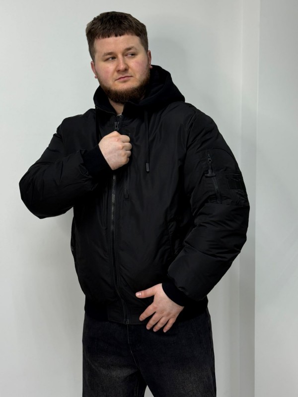 Чоловічий двошаровий зимовий бомбер з імітацією худі dual-layer   -  Зображення 4