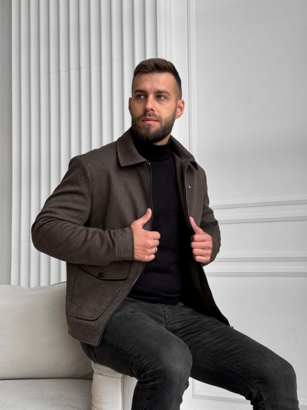 Чоловічий класичний вовняний бомбер з утепленням wool jacket  -  Зображення 3