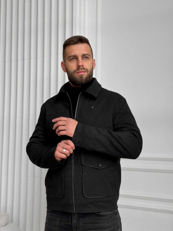 Чоловічий класичний вовняний бомбер з утепленням wool jacket  -  Зображення 5