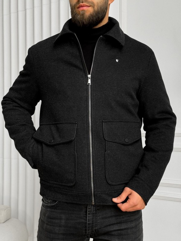 Чоловічий класичний вовняний бомбер з утепленням wool jacket  -  Зображення 6