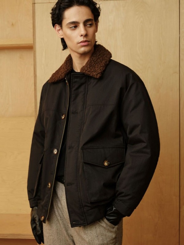 Утепленный мужской бомбер с натуральным пухом и шерстяным воротником down jackets    - Изображение 4