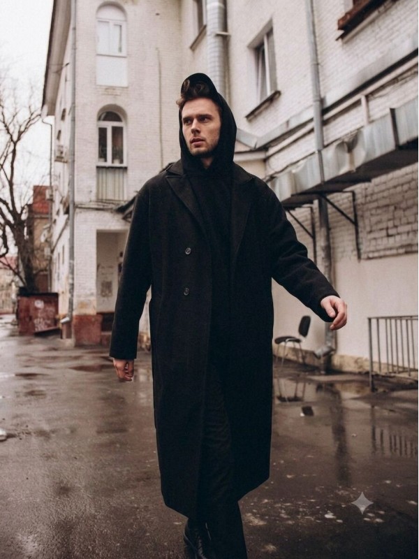 Пальто довге оверсайз з розрізами  -  Зображення 2
