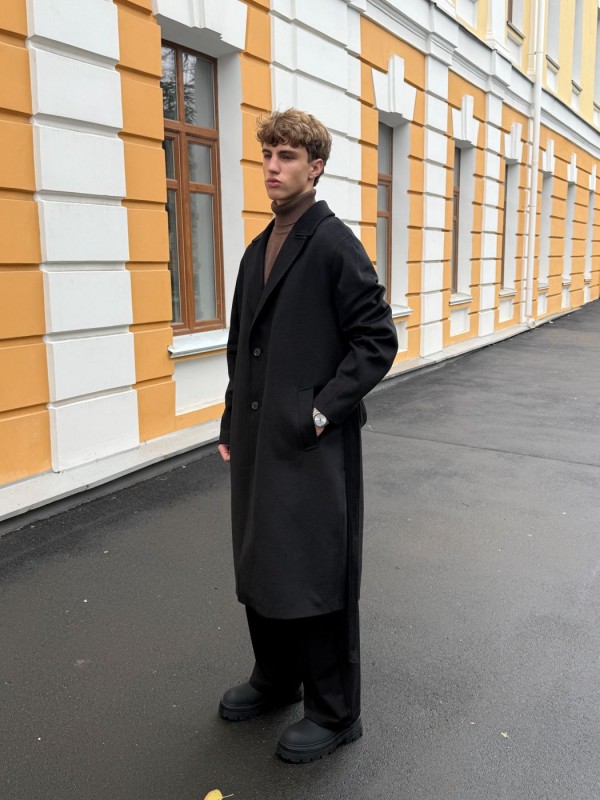 Мужское оверсайз пальто с поясом из шерсти с кашемиром и утеплением premium wool  - Изображение 18
