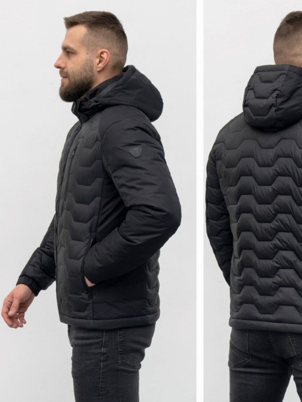 Мужская удобная демисезонная стеганая куртка black vector  - Изображение 1