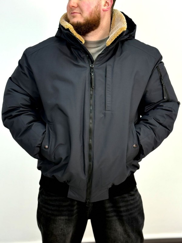 Чоловічий зимовий бомбер з м'яким хутряним коміром arctic edge  -  Зображення 4
