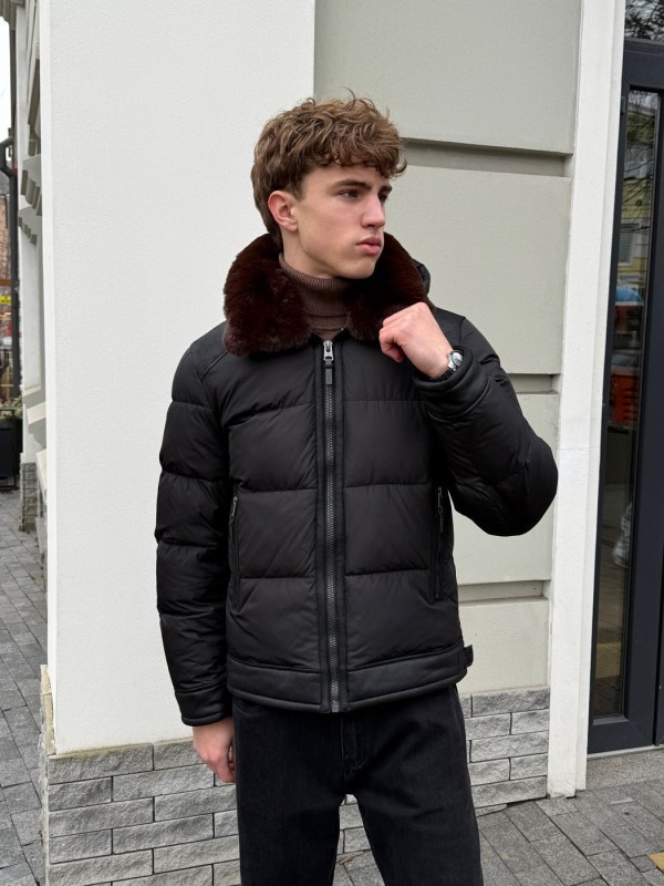Мужская классическая куртка с экомеховым воротником и вставками leather trim  - Изображение 1