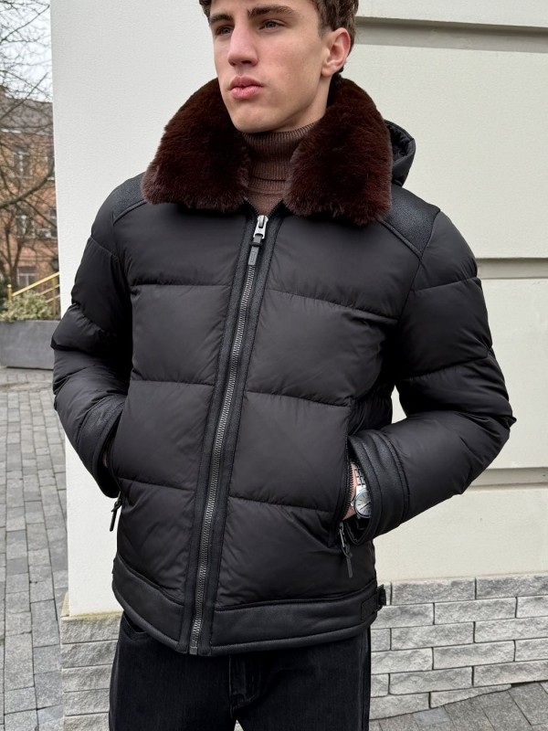 Мужская классическая куртка с экомеховым воротником и вставками leather trim  - Изображение 3