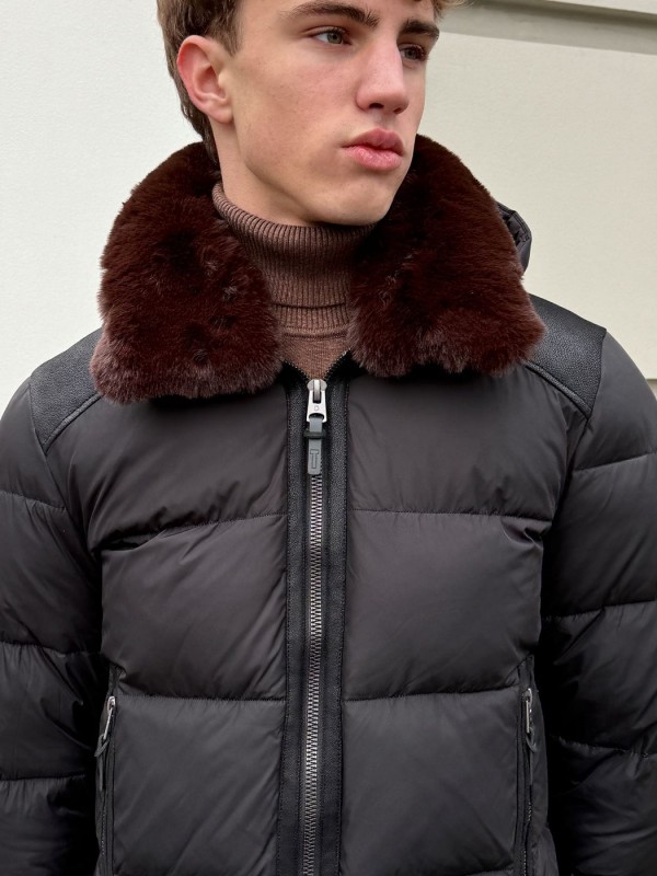 Мужская классическая куртка с экомеховым воротником и вставками leather trim  - Изображение 7