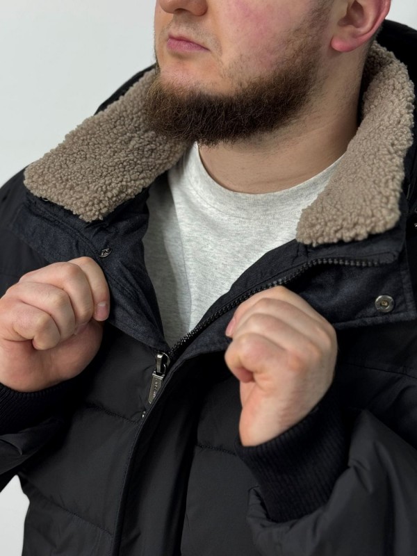 Теплая мужская куртка-бомбер с плотными манжетами sherpa-collar  - Изображение 5