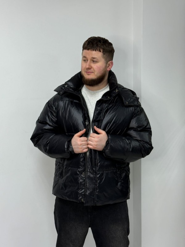 Мужская утепленная объемная куртка с глянцевым эффектом gloss black