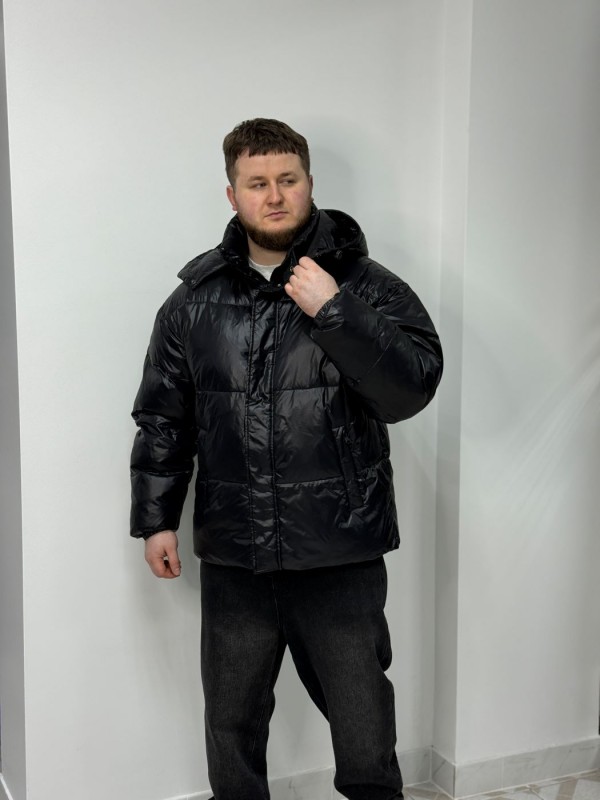 Чоловіча утеплена об'ємна куртка з глянцевим ефектом gloss black  -  Зображення 3