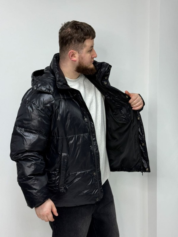 Чоловіча утеплена об'ємна куртка з глянцевим ефектом gloss black  -  Зображення 5