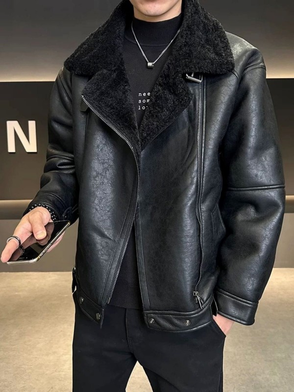 Мужская дубленка из эко-кожи с теплым воротником eco leather jacket  - Изображение 1