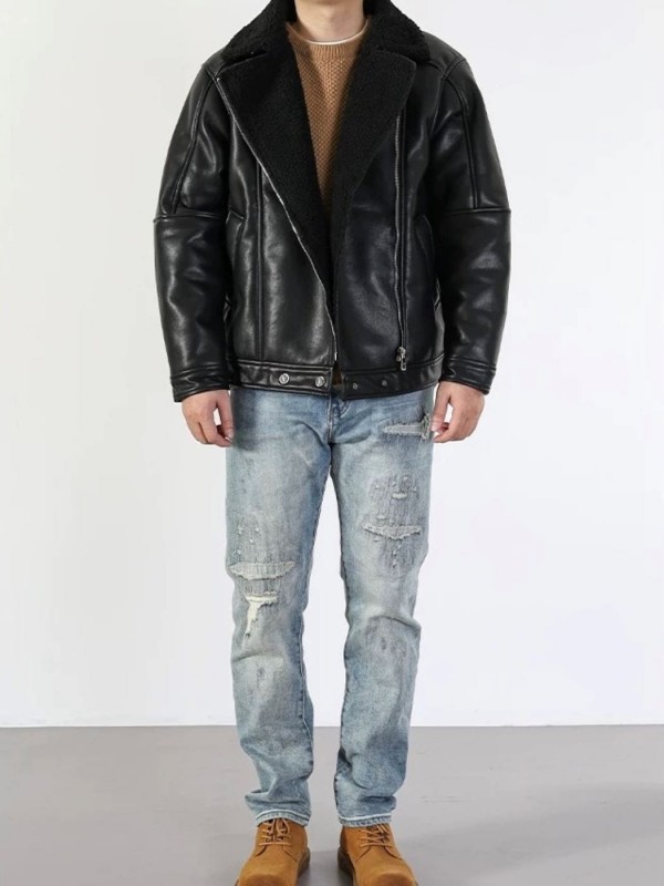 Мужская дубленка из эко-кожи с теплым воротником eco leather jacket  - Изображение 2