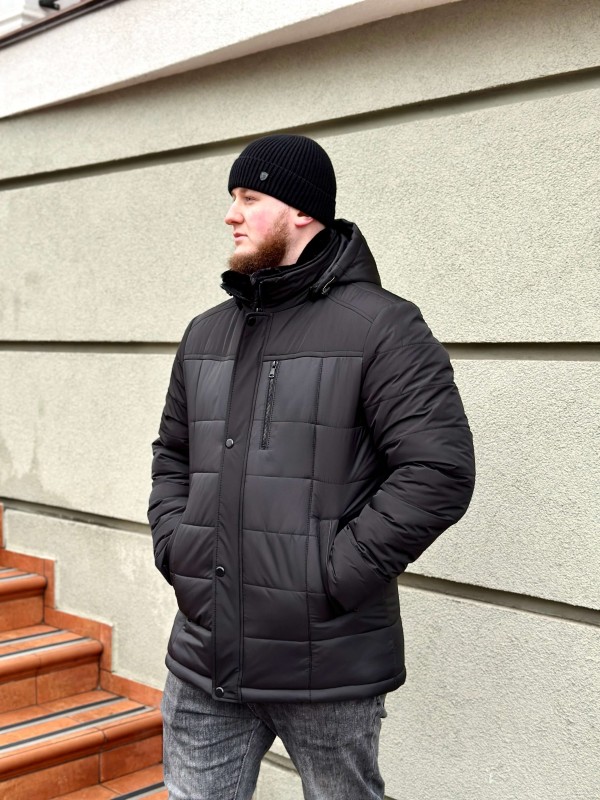 Куртка зимова чорна декоративно прошита з екохутром на комірі   -  3 -  у DP PARADISE — Мережа магазинів жіночого та чоловічого одягу 