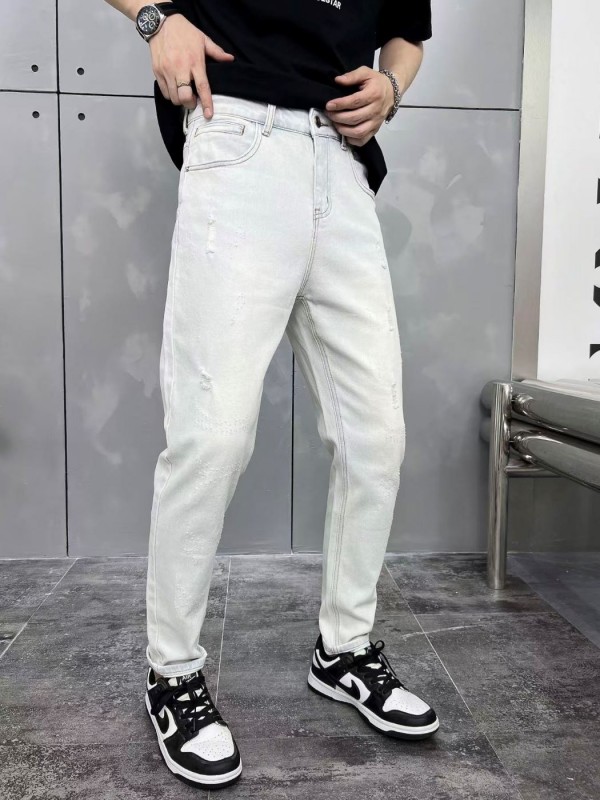 Мужские джинсы slim с потертостями light blue ripped