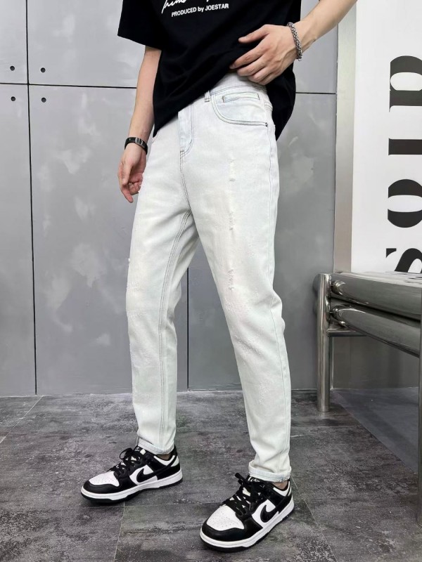 Чоловічі джинси slim з потертостями light blue ripped  -  Зображення 1
