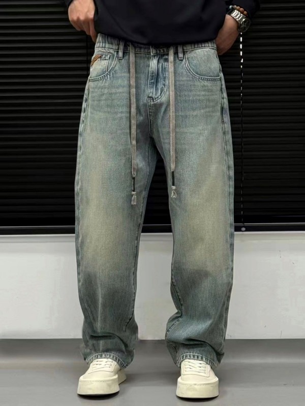 Джинси на резинці з потертостями у вінтажному стилі loose denim 