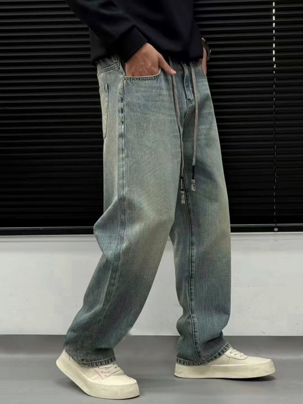 Джинсы на резинке с потертостями в винтажном стиле loose denim  - Изображение 1