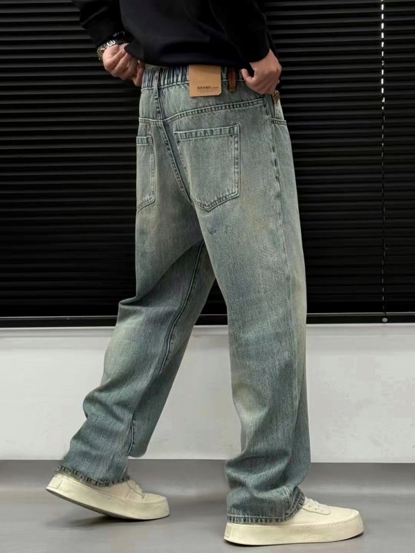 Джинсы на резинке с потертостями в винтажном стиле loose denim  - Изображение 2