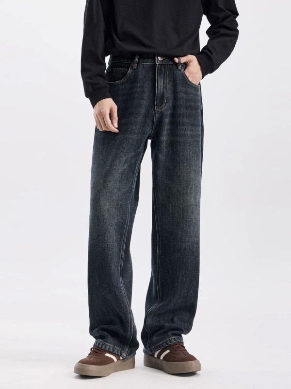 Мужские джинсы прямого кроя утепленые brown fleece jeans  - Изображение 6
