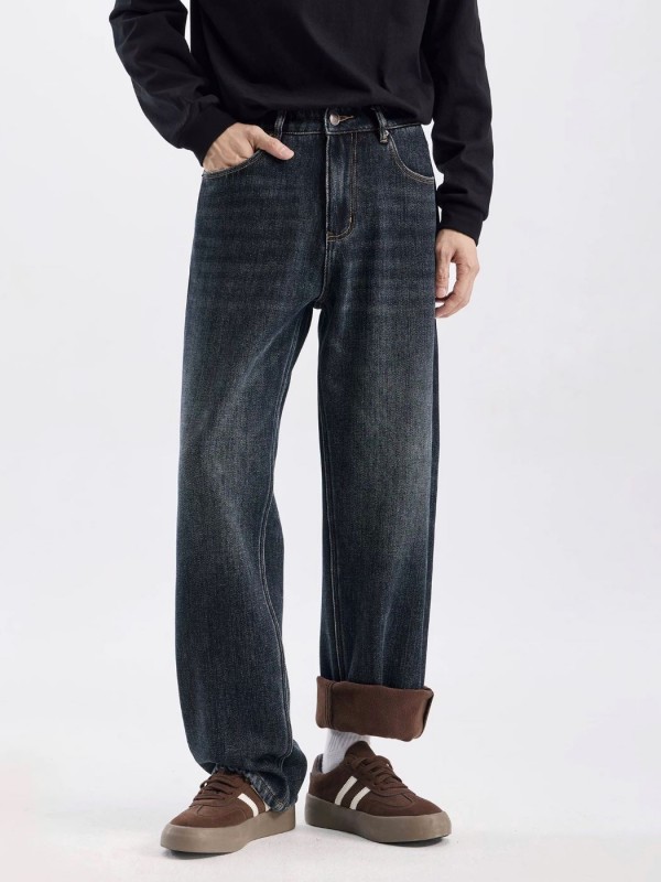 Мужские джинсы прямого кроя утепленые brown fleece jeans  - Изображение 7