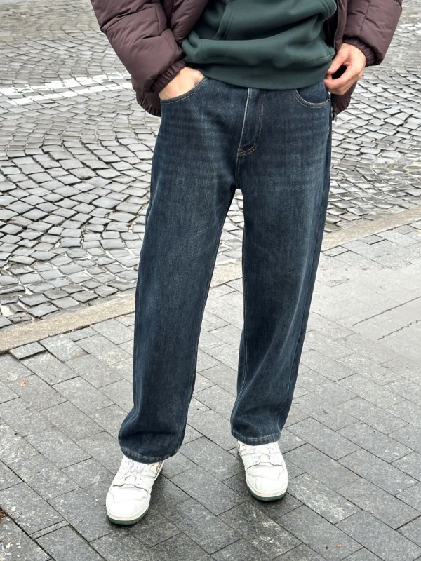 Мужские джинсы прямого кроя утепленые brown fleece jeans