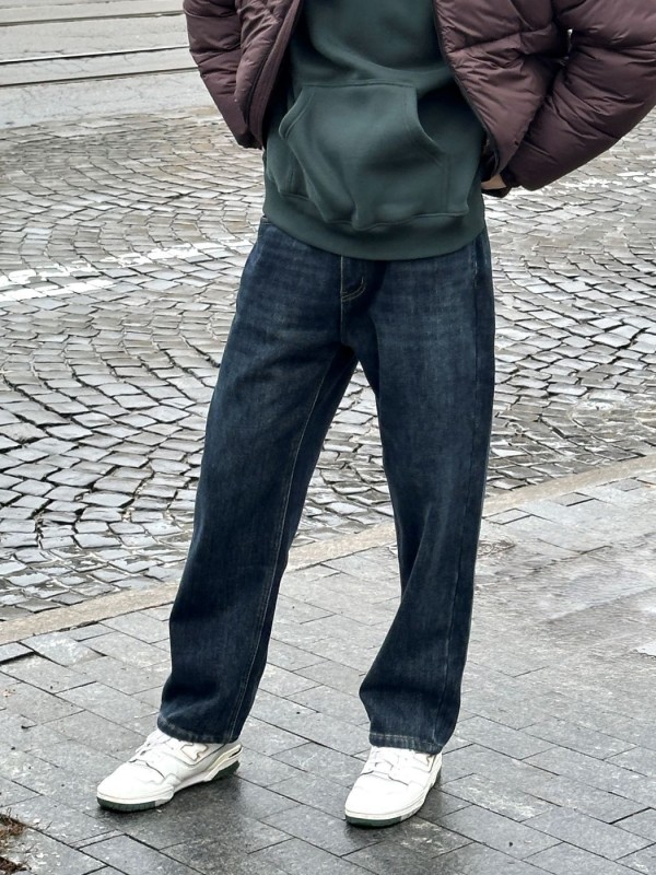 Мужские джинсы прямого кроя утепленые brown fleece jeans  - Изображение 2