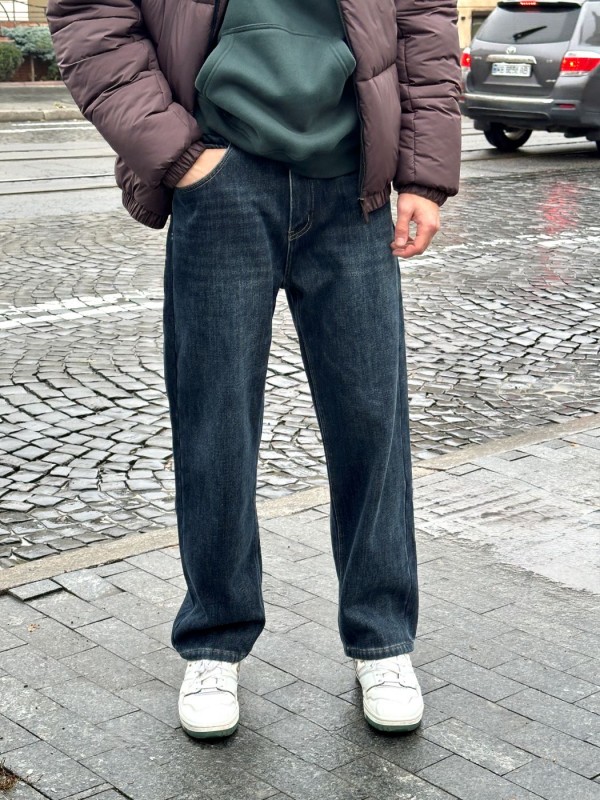Мужские джинсы прямого кроя утепленые brown fleece jeans  - Изображение 3