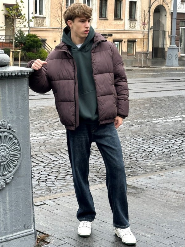 Мужские джинсы прямого кроя утепленые brown fleece jeans  - Изображение 4
