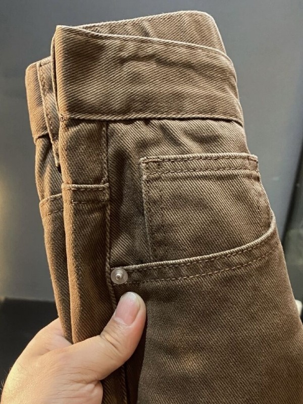 Чоловічі джинси широкого крою в коричневому кольорі cotton jeans  -  Зображення 5
