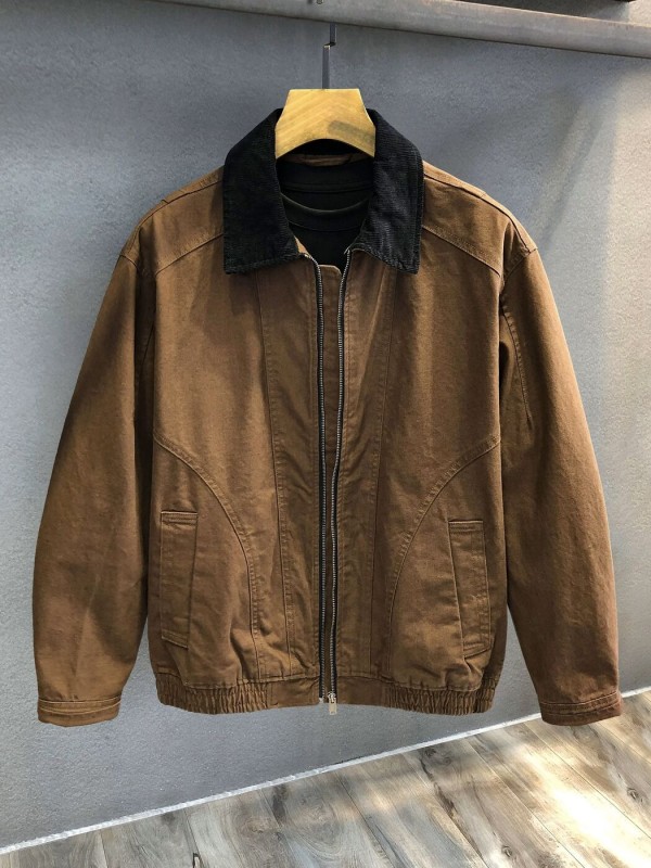 Мужская куртка-бомбер с трендовым вельветовым воротником vintage style  - Изображение 2