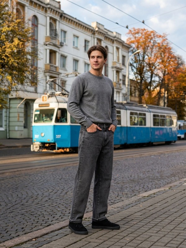 Чоловічі джинси прямого силуету з ефектом washed denim