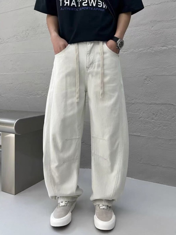 Мужские белые джинсы с шнурком на поясе baggy fit  - Изображение 1