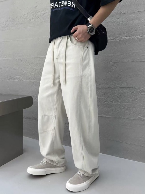 Мужские белые джинсы с шнурком на поясе baggy fit  - Изображение 3