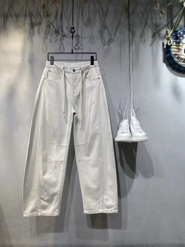 Мужские белые джинсы с шнурком на поясе baggy fit  - Изображение 4