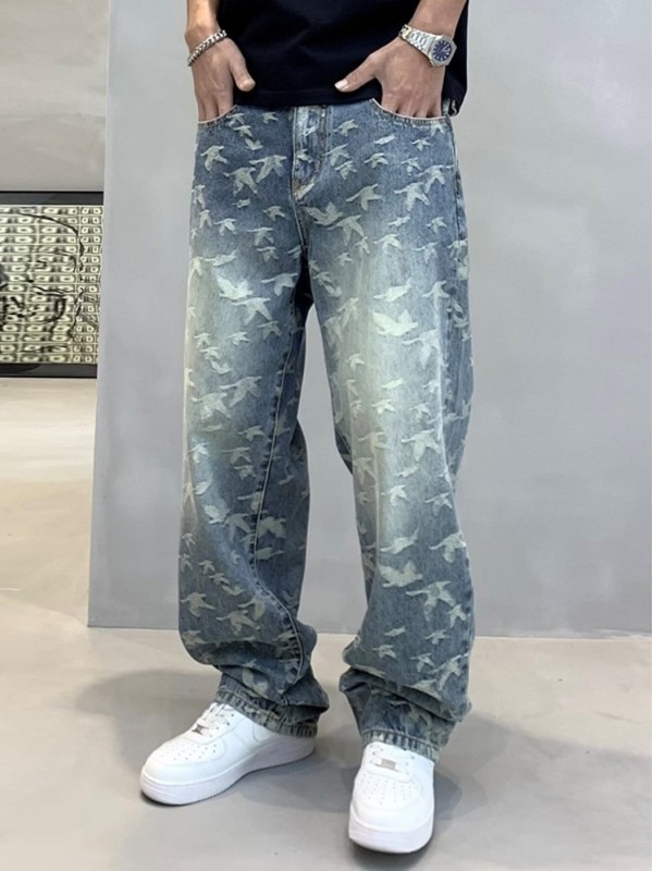 Baggy джинсы с принтом птиц
