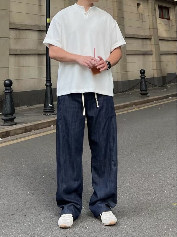 Мужские брюки свободного кроя с поясом на резинке casual fit