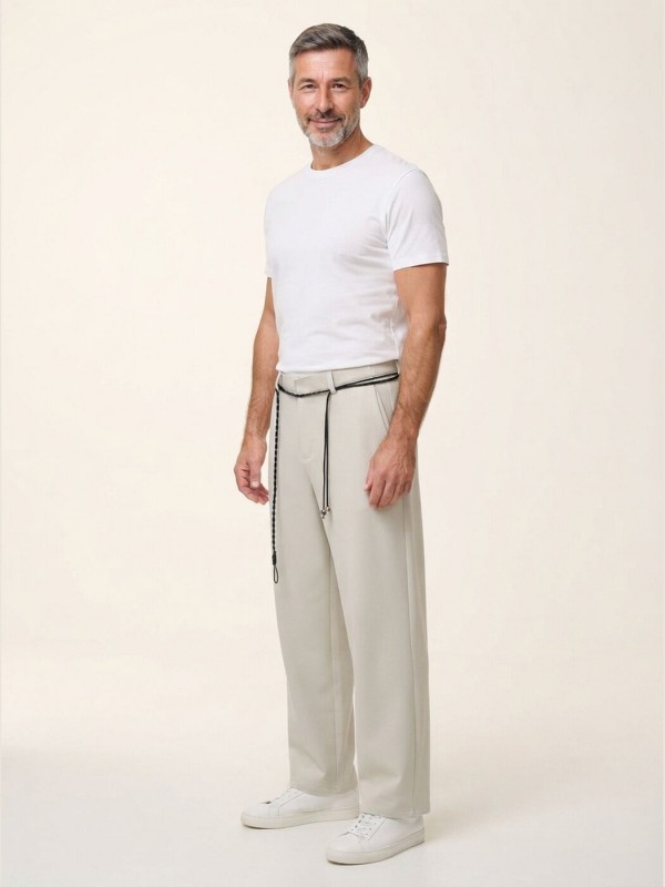 Чоловічі штани вільного крою з декоративним поясом wide leg  -  Зображення 1
