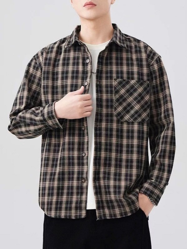 Оверсайз чоловіча сорочка в клітинку з бавовняної тканини casual plaid