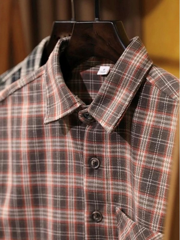 Оверсайз мужская рубашка в клетку из хлопковой ткани casual plaid  - Изображение 11
