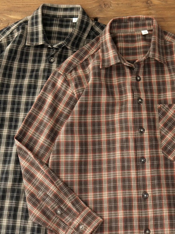 Оверсайз мужская рубашка в клетку из хлопковой ткани casual plaid  - Изображение 12