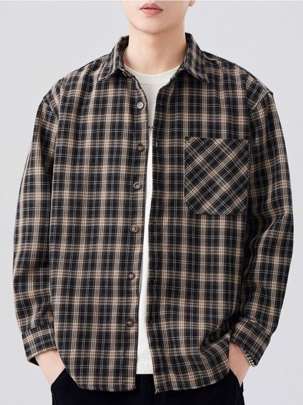 Оверсайз мужская рубашка в клетку из хлопковой ткани casual plaid  - Изображение 1