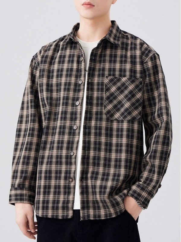 Оверсайз мужская рубашка в клетку из хлопковой ткани casual plaid  - Изображение 2