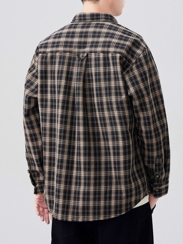 Оверсайз мужская рубашка в клетку из хлопковой ткани casual plaid  - Изображение 3