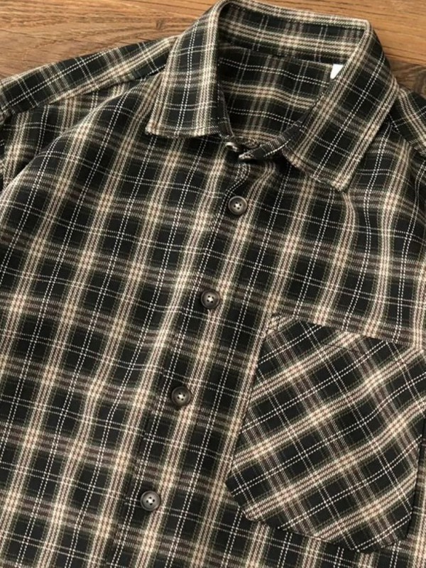 Оверсайз мужская рубашка в клетку из хлопковой ткани casual plaid  - Изображение 5