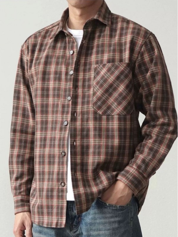 Оверсайз мужская рубашка в клетку из хлопковой ткани casual plaid  - Изображение 7
