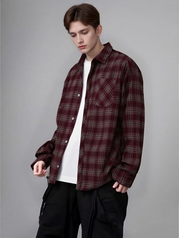 Мужская oversize рубашка в клетку с карманом plaid shirt  - Изображение 9