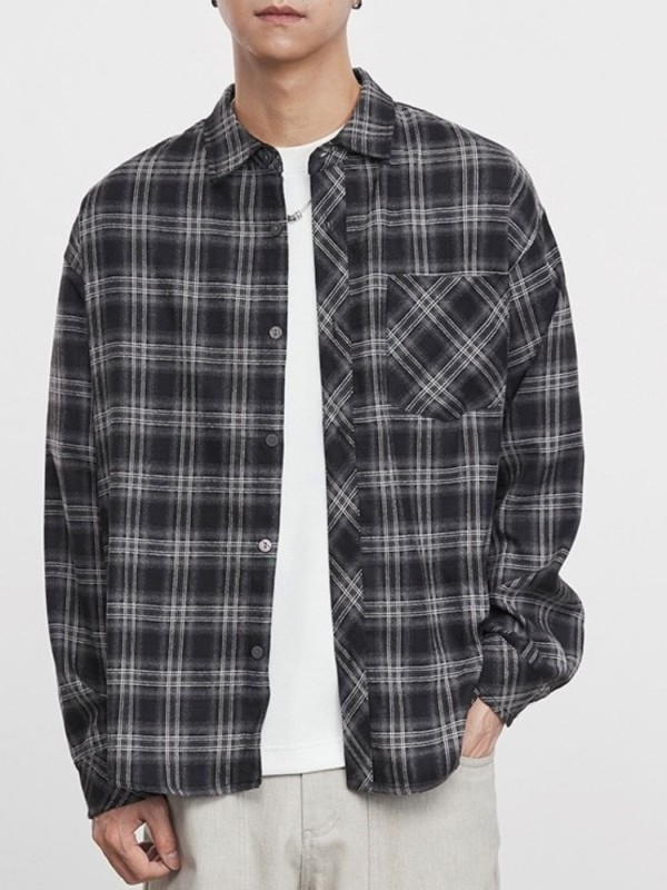 Мужская oversize рубашка в клетку с карманом plaid shirt  - Изображение 1